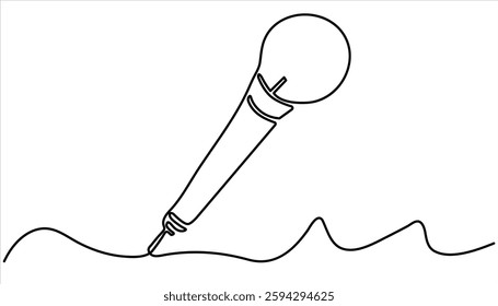 Vintage Microphone Continuous One Line Drawing. Continuous One Single Line Drawing Retro Microphone Logo Icon, Tattoo, Vector Illustration Concept. Music and Podcast Recording Tool.

