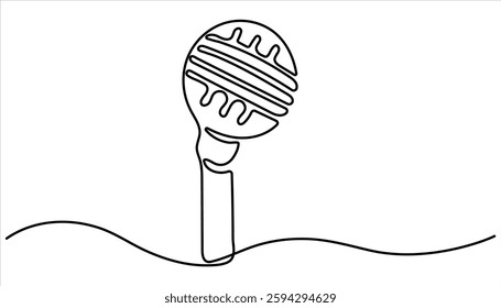 Vintage Microphone Continuous One Line Drawing. Continuous One Single Line Drawing Retro Microphone Logo Icon, Tattoo, Vector Illustration Concept. Music and Podcast Recording Tool.
