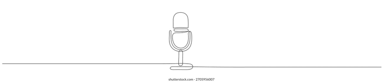 Vintage microphone continuous one line drawing. Microphone single line art illustration. Editable vector
