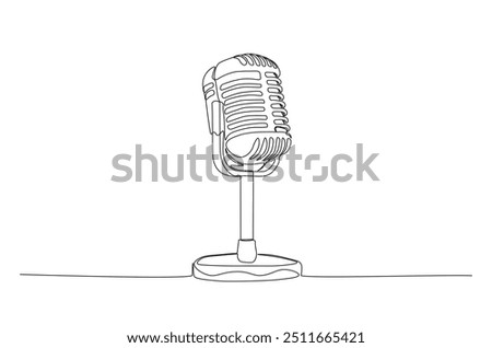 Vintage microphone continuous one line drawing. Microphone single line art illustration. Editable vector.