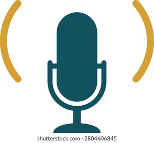 Vintage microphone design with sound waves, symbolizing audio recording and broadcasting
