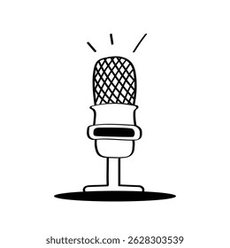 Vintage microphone doodle icon for podcast, voiceover, or music events. Classic studio microphone in doodle style. Great for vocal design, podcast graphics, or music events.