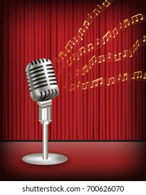 vintage microphone with floating sample random music note not match any song
