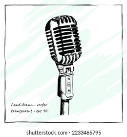 Vintage microphone. Hand-drawn vector illustration of a retro microphone. Old-fashioned mic.