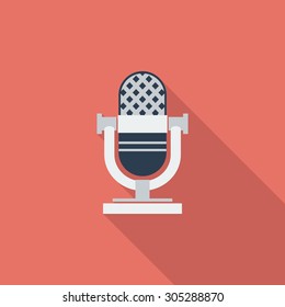 Vintage microphone icon. Flat vector related icon with long shadow for web and mobile applications. It can be used as - logo, pictogram, icon, infographic element. Vector Illustration.