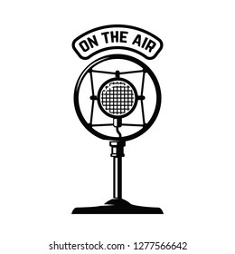 Vintage microphone icon on white background. Design element for logo, label, emblem, sign. Vector illustration