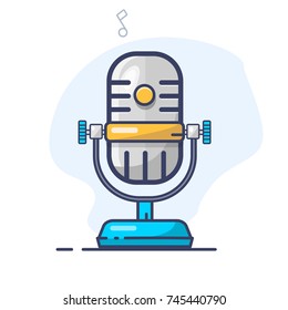 Vintage microphone line illustration . Retro microphone vector line icon
