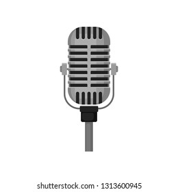 Vintage microphone for live performance. Professional studio mic. Sound equipment. Flat vector design
