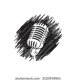 Vintage microphone. Music, voice, record icon. Recording studio symbol