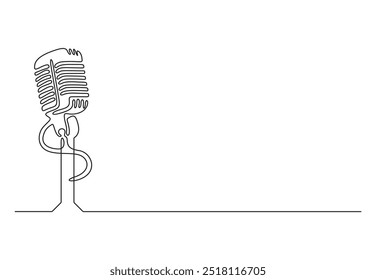 Vintage microphone in one continuous line drawing vector illustration