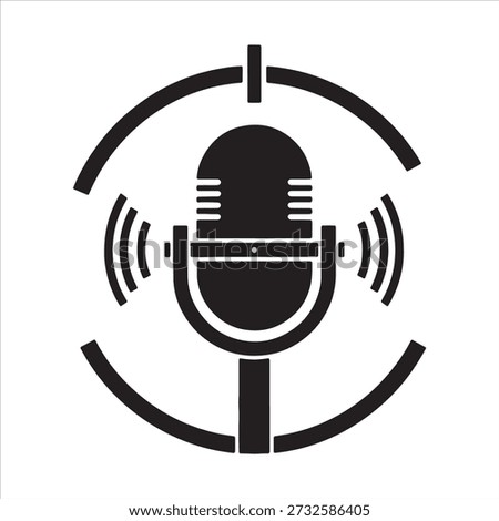 Vintage microphone with sound waves and circular graphic elements representing broadcast or podcasting