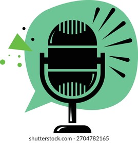 Vintage Microphone With Speech Bubble Vector Art Design Illustration Concept