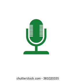 Vintage microphone. Vector icon green
