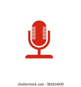 Vintage microphone. Vector icon red