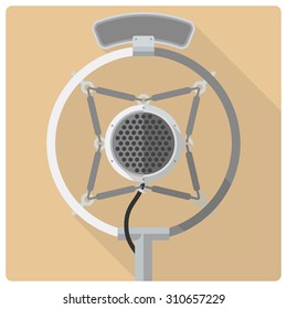 Vintage microphone vector icon. Retro styled flat design vector icon of vintage suspended radio microphone