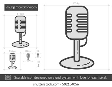 Vintage microphone vector line icon isolated on white background. Vintage microphone line icon for infographic, website or app. Scalable icon designed on a grid system.
