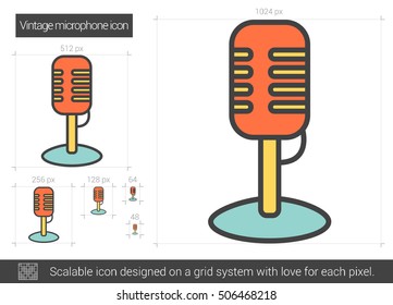 Vintage microphone vector line icon isolated on white background. Vintage microphone line icon for infographic, website or app. Scalable icon designed on a grid system.