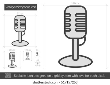 Vintage-Mikrofon, Vektorsymbol einzeln auf weißem Hintergrund. Vintage Mikrofon Line Symbol für Infografik, Website oder App. Skalierbares Symbol, das auf einem Gittersystem entworfen wurde.