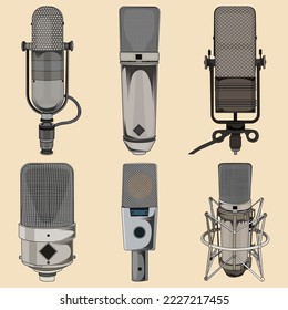 vintage microphones set vector, Retro microphones set stock Illustration