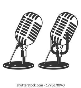 Vintage microphones vector icons set isolated on white background.