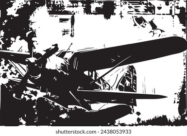 Vintage military aircraft, grunge background texture.