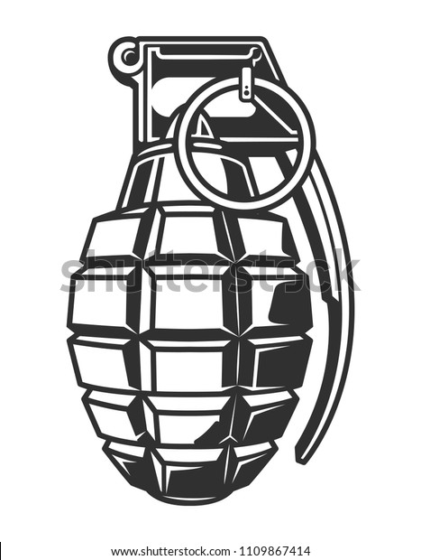 Vintage military hand grenade concept in\
monochrome style isolated vector\
illustration