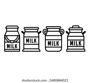 vintage milk can icons symbol vector design black white color simple line illustration collection set