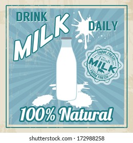Vintage milk poster template, vector illustration