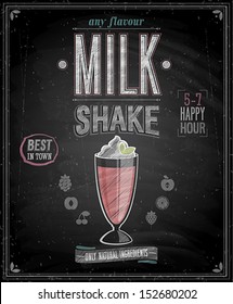 Vintage MilkShake Poster - Chalkboard. Vector Illustration.