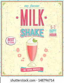 Vintage MilkShake Poster. Vector Illustration.