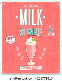 Vintage MilkShake Poster. Vector Illustration.