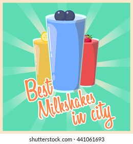 Vintage milkshakes with blueberry, strawberry and banana
