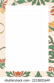 Vintage minimal A4 Lined Stationary Notepad. Template for bullet journal, planner, printable, agenda, schedule, checklist.