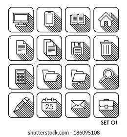 vintage minimal flat icon set with shadow