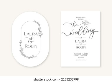 Vintage minimalism wedding invitation card template with elegant calligraphy. Double arch elegant shape