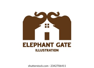 Vintage Minimalist Elephant Gate House Entrance Icon Illustration
