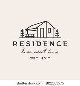 Vintage Minimalist Line Art House Logo Design
