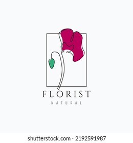 Vintage minimalist line art red poppy flower logo vector illustration design. Simple vintage floral shop logo concept. Minimalist floristry label.