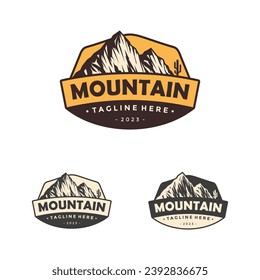 Vintage minimalist Mountain desert Adventure Emblem Logo design, Mountain Peaks Logo design vector