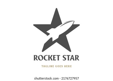 Vintage Minimalist Star with Flying Universe Rocket Space Logo Design Vector