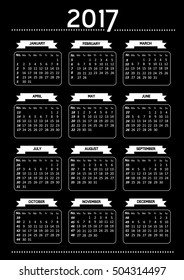 Vintage minimalistic calendar for 2017 on black background.