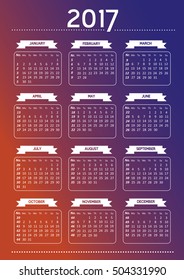 Vintage minimalistic calendar for 2017 on colored background.