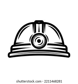 Vintage mining helm. Can be used like emblem, logo, badge, label. mark, poster or print. Monochrome Graphic Art. Vector Illustration.
