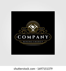 vintage mining logo emblem vector badge retro illustration design