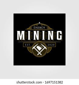 vintage mining logo emblem vector badge retro illustration design