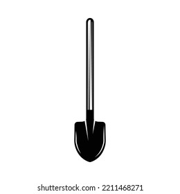 Vintage mining shovel. Can be used like emblem, logo, badge, label. mark, poster or print. Monochrome Graphic Art. Vector Illustration.
