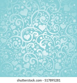 Vintage mint background with hearts and snowflake. Vector Illustration
