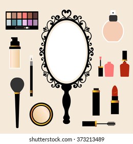 vintage mirror and accessories makeup