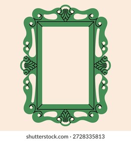 Marco de espejo de Antiguas. Marco de fotos vacío antiguo con adornos, moderno borde decorativo rococó barroco retro, elegante estilo de dibujos animados planos de espejo. Vector ilustración aislada.