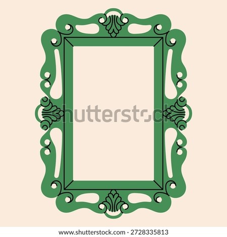 Vintage mirror frame. Antique empty photo frame with ornaments, modern retro baroque rococo decorative border, elegant mirror flat cartoon style. Vector isolated illustration.